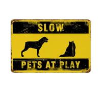 Slow Pets at Play, cartelli in metallo divertenti per casa colonica e sala da pranzo, ad alta intensità, decorazione per la casa, patio, casa, stanza, 30,5 x 45,7 cm