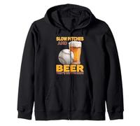 Slow Pitches And Beer That's Why I'm Here Fan del Baseball Felpa con Cappuccio