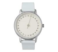 Slow Round-S 10 - Pelle blu, cassa argentata, quadrante bianco argento, moderno