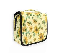 Slow Style Sunflower Gold Sage Green borsa da viaggio per le donne con gancio appeso Grande borsa da toilette sospesa verticale autoportante