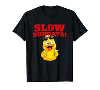 Slow Sundays Funny Yellwo Rubber Duck Illustration Graphic Maglietta