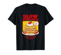 Slow Sundays Pancake Breakfast Funny Illustration Graphic Maglietta
