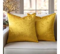 Slozzi Set di 2 in Copricuscini in Velluto per la Casa Federe Decorative Cuscini Quadrati Morbidi per Divano Camera da Letto con Cerniera Invisibile 45x45 cm Oro Brillante