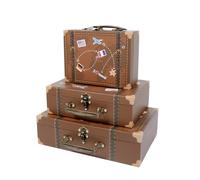 SLPR Brown Small Suitcase Boxes Set of 3 | Paperboard Travel Style Decorative Storage for Birthday Wedding Decoration | Largest Suitcase is 12'' Lengt