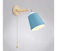 SLRMKK Paralume in Ferro di Colore Macaron dal Design Semplice Nordico con Applique da Parete con Base in Legno Applique con Interruttore a Catenella Camera da Letto Camera da Letto Soggiorno Sal