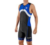 SLS3 Tuta da triathlon da uomo - Premium FX Tri Suit da triathlon - senza maniche trisuit triathlon uomo, grande tasca posteriore, Strisce nero/blu, Medium