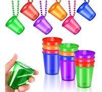 SLTAXAR 12 Bicchierini da Liquore in Plastica 30 ml Con Catena - Addio Nubilato Sposa Con Collana Perline - Colorati per Compleanno, Festa Neon, Bar, Matrimonio