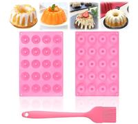 SLTAXAR 2 Pezzi Mini Stampo Ciambella 20 cavità Stampo per mini Ciambella, Stampo in Silicone per Dolci, Stampo Mini Muffin Stampo Antiaderente con Spazzola a Olio per Savarin Ciambelle Torte Cubetti