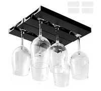 SLTAXAR 2 Pz Porta Bicchieri da Vino Sospeso Supporto per Bicchieri da Vino da Appendere Portabicchieri da Vino Sotto l'Armadio Porta Calici Sottopensile Senza Foratura per Bar Ristorante Cucina, Nero