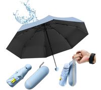 SLTAXAR Ombrello da Viaggio Pieghevole - Compatto Antivento e Tasca con 8 Costole, Blu