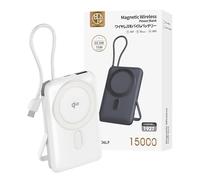 SLuB 15000mAh Caricatore wireless, 22.5W PD, cavo integrato, LED, certificato PSE, compatibile con la maggior parte dei dispositivi（Argento）