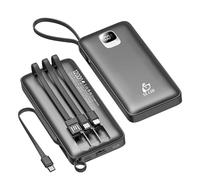 SLuB Batteria portatile 12000 mAh con cavo integrato Carica rapida sincrona 4 porte | Distribuzione intelligente della corrente Compatibilità totale con tutti i sistemi iOS/Android