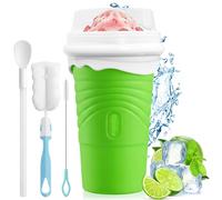 Slushy Maker in Silicone da 500 ml, Tazza per Slush e Granita e Smoothie Fatto in Casa, Con Cucchiaio-Cannuccia 2 in 1 e Spazzola per Pulizia, Riutilizzabile, per Casa, Picnic e Campeggio (Verde)