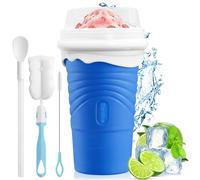Slushy Maker in Silicone da 500 ml, Tazza per Slush e Granita e Smoothie Fatto in Casa, Con Cucchiaio-Cannuccia 2 in 1 e Spazzola per Pulizia, Riutilizzabile, per Casa, Picnic e Campeggio (Blu)