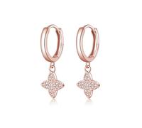 SLUYNZ Orecchini a cerchio in argento Sterling 925 con quadrifoglio e zirconia cubica, per donne e adolescenti, orecchini pendenti a forma di quadrifoglio portafortuna, 2.1CM, Argento sterling