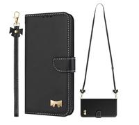 SLWYF Cover Compatible con Huawei Mate 70 Pro Plus, TPU Corda Collana Necklace Regolabile Stylish PU Pelle Premium Portafoglio Custodia Resistente Protezione Chiusura Case - Nero