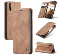 SLWYF Cover Compatible con Huawei P20, Retro Flip Caso in PU Pelle Premium Portafoglio Custodia Resistente Protezione Chiusura Magnetica Case per Huawei P20 - Marrone