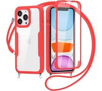 SLWYF Kompatibel mit Realme 9i/Oppo A36/Oppo A76 Hülle Eingebauter displayschutz 360 Grad Rundumschutz Transparent Handyhülle, mit Kette Abnehmbar zum Umhängen Kordel Schutzhülle, Rot