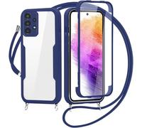 SLWYF Kompatibel mit Samsung Galaxy A52/A52 5G/A52S 5G Hülle Eingebauter displayschutz 360 Grad Rundumschutz Transparent Handyhülle, mit Kette Abnehmbar zum Umhängen Kordel Schutzhülle, Blau