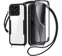 SLWYF Kompatibel mit Xiaomi 15 Pro Hülle Eingebauter displayschutz 360 Grad Rundumschutz Transparent Handyhülle, mit Kette Abnehmbar zum Umhängen Kordel Schutzhülle, Schwarz