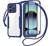 SLWYF Kompatibel mit Xiaomi Redmi Note 14 5G Hülle Eingebauter displayschutz 360 Grad Rundumschutz Transparent Handyhülle, mit Kette Abnehmbar zum Umhängen Kordel Schutzhülle, Blau