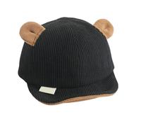 SLXLYH Adorabile cappello a forma di orsetto morbido in velluto a coste per neonati dai 6 ai 18 mesi per pelli sensibili, Nero , Taglia unica