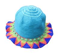 SLXLYH Cappello da pescatore lavorato a maglia per donne e adolescenti, alla moda, all'uncinetto, tessuto a mano, cappello da sole floppy per foto di vacanza, Girasole blu reale, Taglia unica