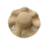 SLXLYH Cappello da sposa in paglia con perla/lettera MRS, decorazione da donna con tesa ondulata, per donne al mare, decorazione a tesa larga, MRS marrone, Taglia unica
