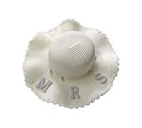 SLXLYH Cappello da sposa in paglia con perla/lettera MRS, decorazione da donna con tesa ondulata, per donne al mare, decorazione a tesa larga, MRS bianco, Taglia unica
