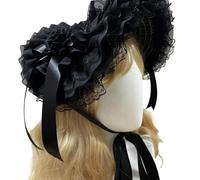 SLXLYH Cappello in paglia intrecciata in pizzo con design serie scuro e grande fiocco, elegante cappello a cofano per donne feste a tema e Halloween (multistrato nero)