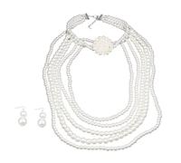 SLXLYH Collana girocollo con perle finte, orecchini a fili multistrato, collana lunga da collo, accessori per gioielli fatti a mano per donne, The outermost length of the necklace is 92cm, perle