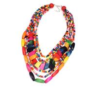 SLXLYH Collana multistrato in legno elegante multistrato colorato in legno clavicola gioielli da donna (colore nero), Inner circle length 55cm, legno