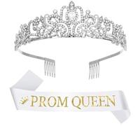 SLXLYH Corone reali per feste con fusciacche per uomini e donne, corone di compleanno con strass, corone per spalle e spalle, accessori per feste serali (rom Queenplatinum)