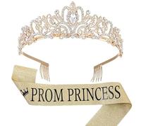 SLXLYH Corone reali per feste con fusciacche per uomini e donne, per compleanno, re, corone con strass, set di accessori per feste serali (Prom Princessgolden)