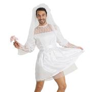 SLXLYH Costume da sposa da uomo Drag Queens costume divertente commedia abiti velo da sposa bianco abito da sposa con cintura per uomo