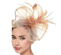 SLXLYH Elegante cappello fascinator in tulle piumato con clip per capelli per donne festa di nozze nuziale doccia accessorio copricapo (Kaki)