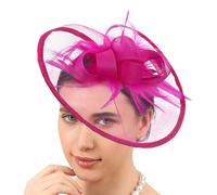 SLXLYH Elegante copricapo da donna in tulle piumato con dettagli a rete per la sposa (rosso rosa)