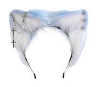 SLXLYH Fasce per capelli fatte a mano con orecchie di gatto, con orecchini in metallo, in peluche, per anime, riunioni a tema, Natale, per ragazze (blu)