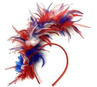 SLXLYH Fascia per capelli con piume, stile vintage anni '20, per donne e ragazze, per feste in costume, spettacoli, in morbido tessuto (rosso, bianco e blu)