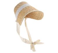 SLXLYH LolitaStyle Cappello di paglia per donne e ragazze francese Tea Party Lace Patchwork Cofano intrecciato a mano Sun Copricapo con nastro per il sole fasciatura Tea Party, berretto francese