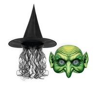 SLXLYH Parrucche da strega di Halloween, cappello da mago, cappello da donna, cappello da mago, cappello da strega, unisex, costume da strega, cosplay, copricapo per le vacanze (set con cappello da