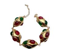 SLXWSXZE 21x32mm Green Red Agate Yellow Gold Plated Olivary Shape Bracelet Designer Gems Jewelry Gifts