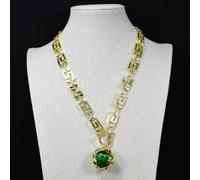 SLXWSXZE 32mm Big Green Cat eye Paved Red Green Crystal Pendant Gold Plated Copper Fashion Paperclip Neck Chain Necklace 23"
