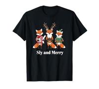 Sly And Merry Christmas Volpi Renna Elfo Holiday Art Maglietta