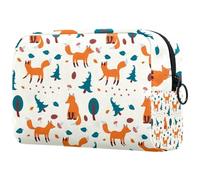 Sly Foxes and Tree Leave - Trousse per cosmetici, da donna, per articoli da toeletta da viaggio, grande, con cerniera, Multi, 18.5x7.5x13cm/7.3x3x5.1in, Beauty case
