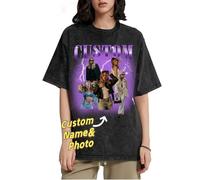 Slyzzcjb Magliette da T Rap Bootleg Personalizzate, Maglietta con la Faccia della Ragazza Personalizzata per Il Ragazzo, Maglietta Grafica Vintage Personalizzata con Foto