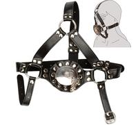 SM, pettorina con bocca, anello per bondage, testa in pelle, con borchie BDSM Mouth Gag con tappo regolabile, schiavi erotici