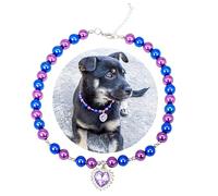 SM4BED Collana di perle per cani e gatti, con perline viola e blu con ciondolo a diamante brillante e perline argentate, gioielli regolabili per cuccioli di taglia media e grande, L 35,5 cm
