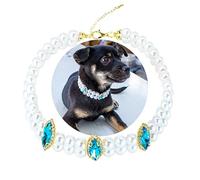 SM4BED Collare per cani e gatti con 2 file di perle bianche e strass blu, regolabile con diamanti luccicanti a doppio strato per cuccioli di taglia media e grande, L 35,5 cm