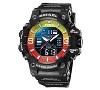 SMAEL Orologi da uomo militari da esterno, sportivi, impermeabili, LED, data, allarme, digitale, analogico, orologio da polso per uomini, rosso, verde, quadrante grande, digitale